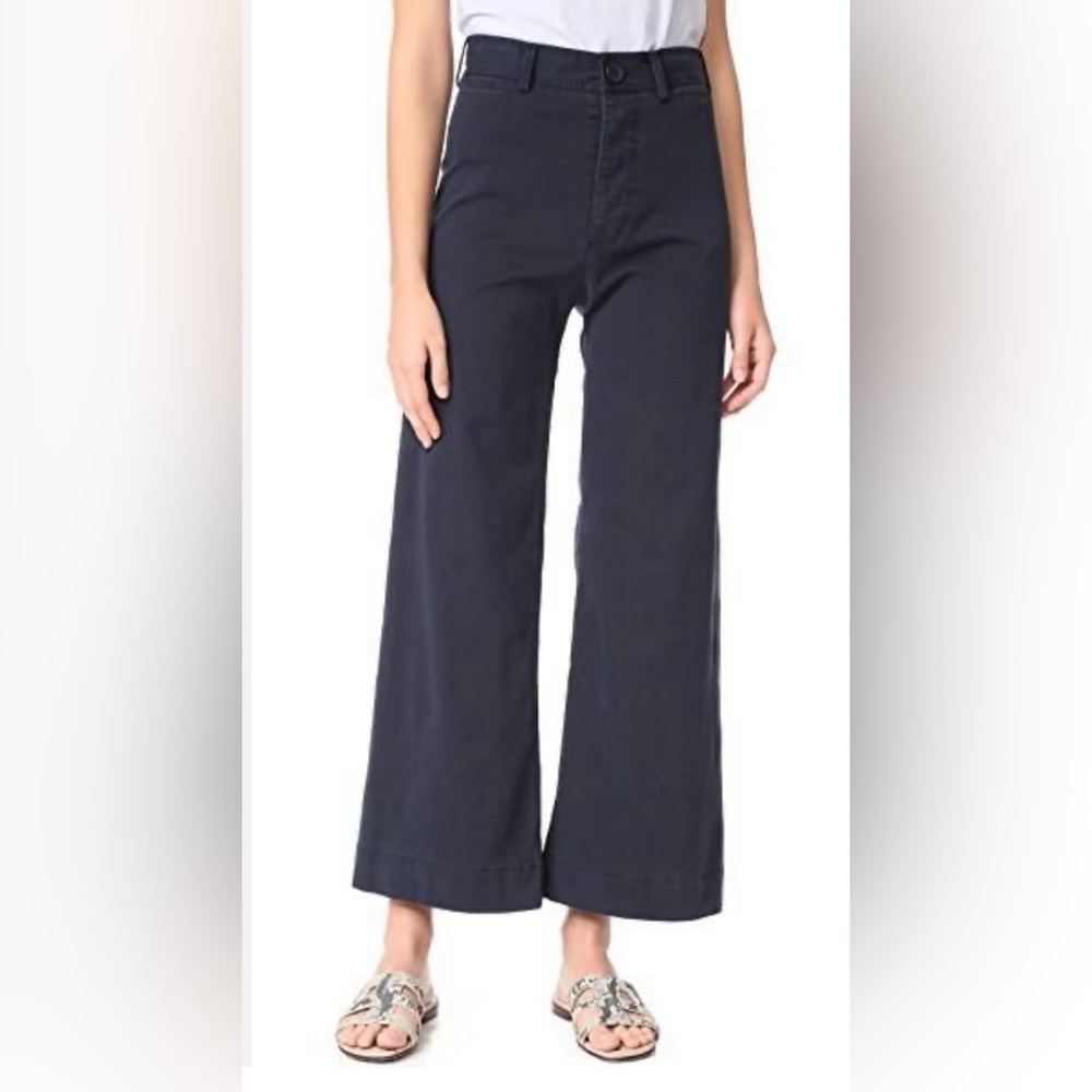 Emerson Thorpe Ryan High Waisted Wide-Leg Navy Blue Pants Size 2 Button Closure